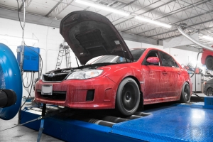 RED STi on Mustang AWD 4WD Dyno Dynamometer