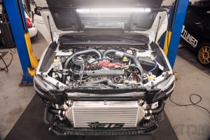 Subaru STI Front Engine Bay Shot on lift
