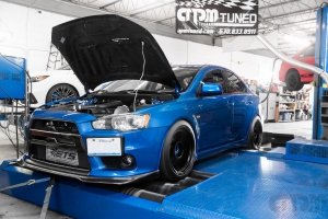 Front shot of EVO X on Mustang AWD 4WD Dyno Dynamometer